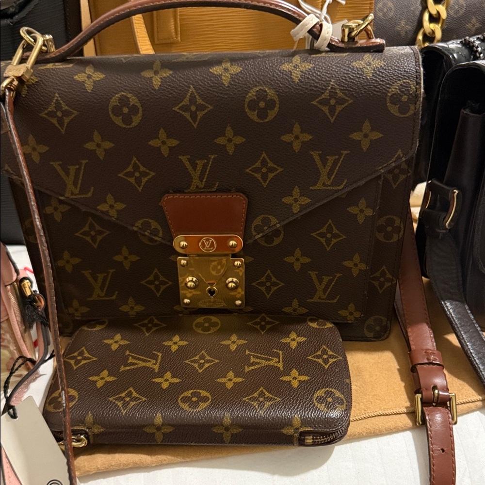 Louis Vuitton Brown and Gold Monogram Satchel and Wallet
